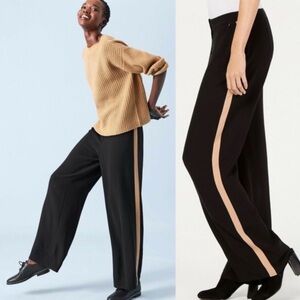 Eileen Fisher Georgette 100% Silk Crepe Black Racing Stripe Pants Size 8 NWT‎